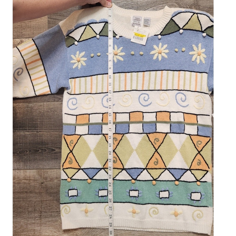 Tony Lambert Design Short Sleeve Sweater Women Medium Multicolor NWT Vintage - Picture 6 of 9